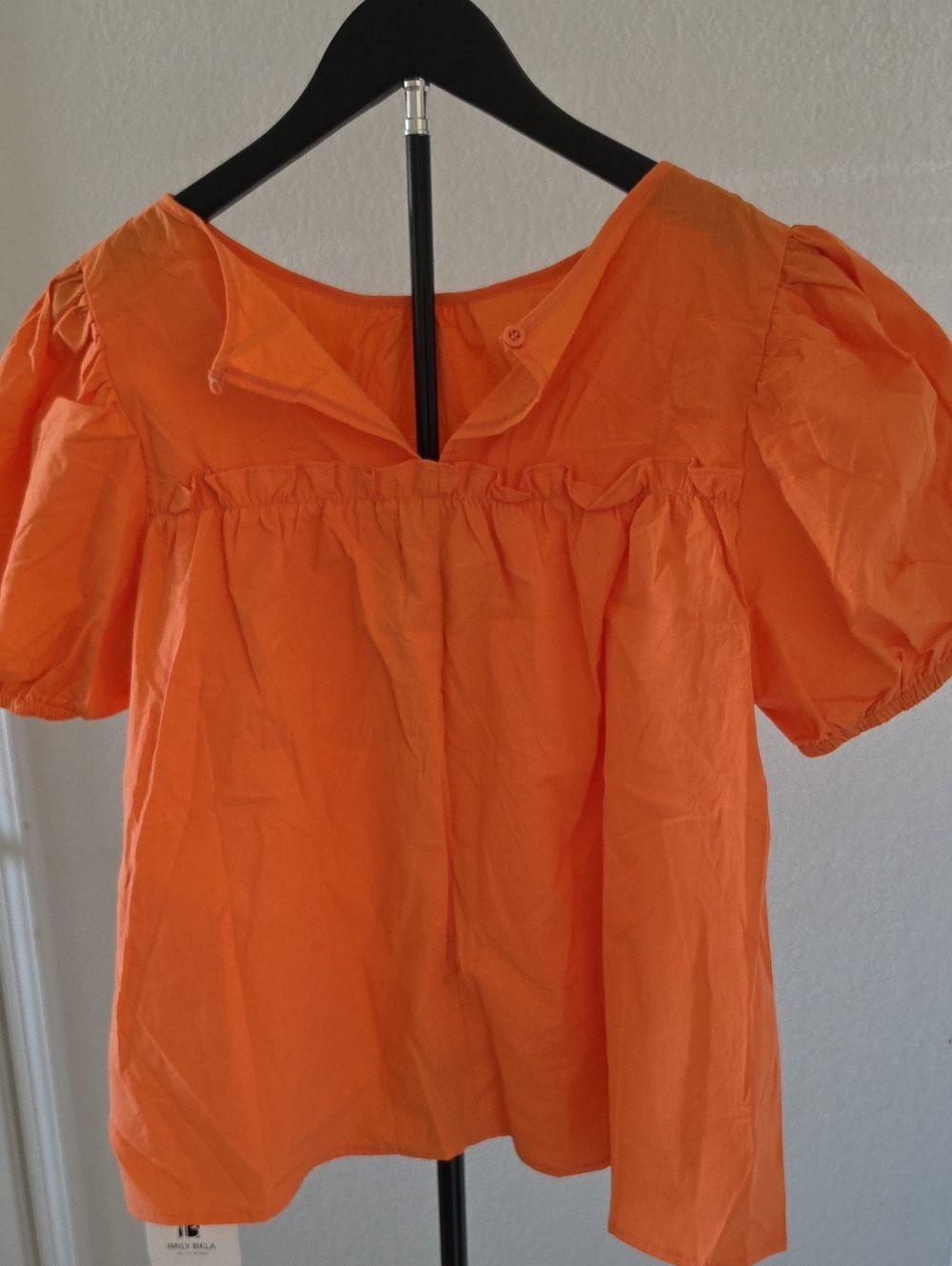 Women's Bright Orange Puff-Sleeve Blouse with Gathered Yoke